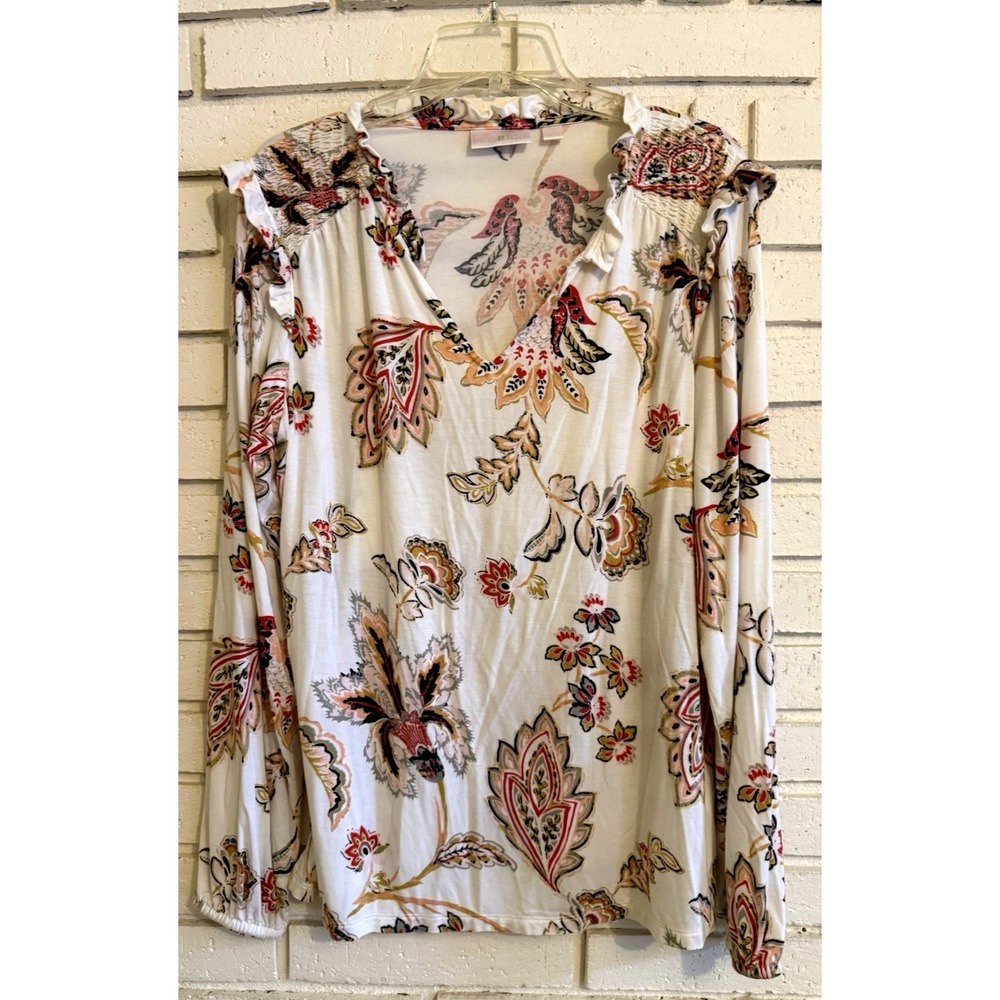 Belle by‎ Kim Gravel Rayon Spandex Think Spring Knit Blouse Cream Sz Med NWOT